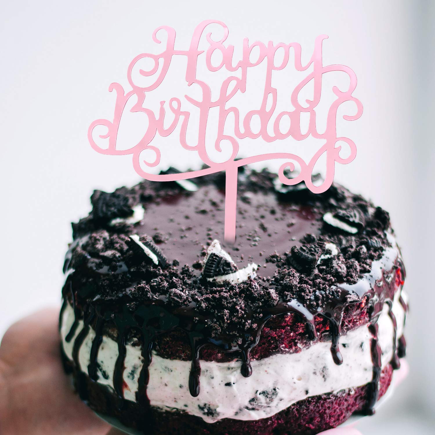 4PCS Birthday Girl Tiara Set Include Rose Gold Crown Pink Satin Sash Glitter Cake Topper Brooch Birthday Party Supplies Set Perfect Gift (Rose Gold)