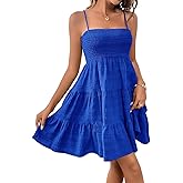 CUTEMOOT Women's Smocked Tiered Ruffle Cami Mini Dress Spaghetti Strap A Line Flowy Short Dress Casual Cute Summer Dresses