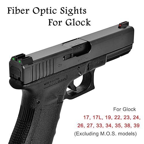 Fiber Optic Night Sights For Glock Pistols - Front & Rear Sight Set For Low Light Shooting