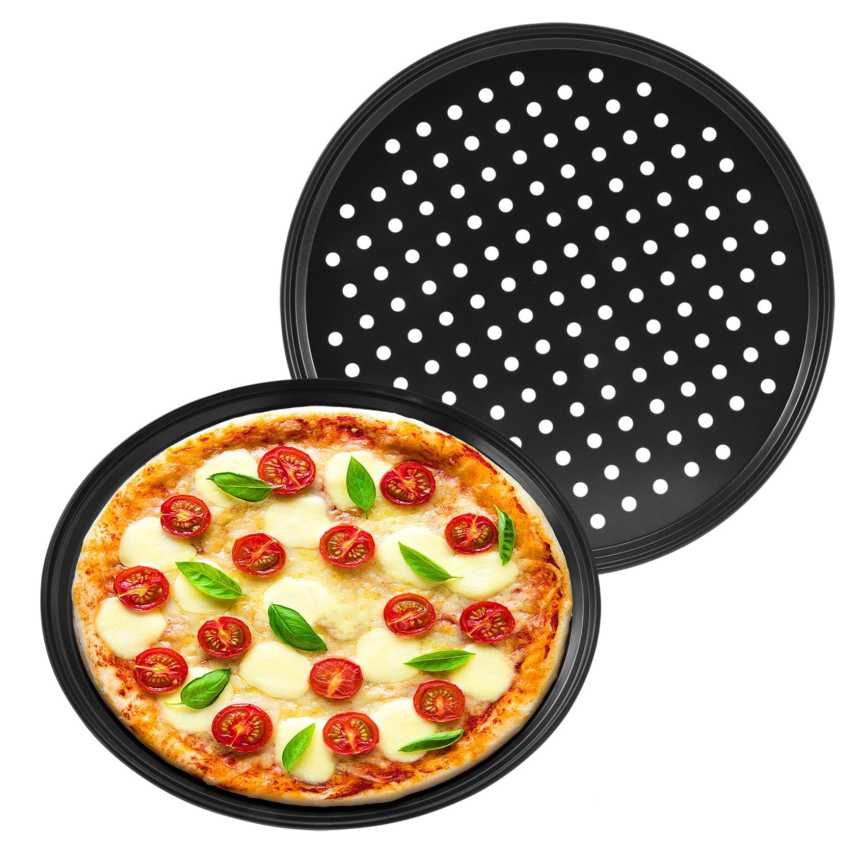 Ksrnsne 2Pcs 12" Pizza Pans Perforated Non-Stick Pizza Baking Tray Carbon Steel Pizza Pans with Holes for Oven