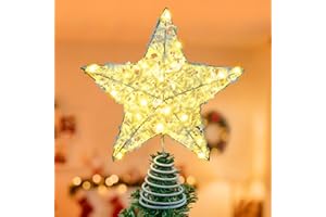 Fohil Christmas Tree Topper Star, Star Tree Toppers with 20 LED Lights, Battery Operated Xmas Tree Top Ornament for Party Hom