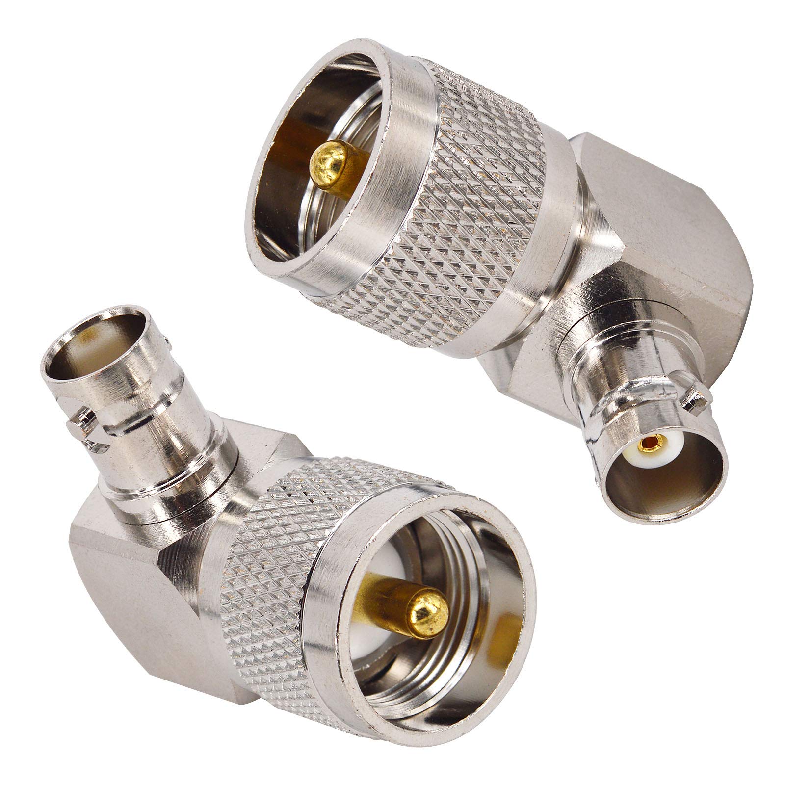 Boobrie UHF PL259 Male to BNC Female Right Angle RF Coaxial Adapter UHF to BNC 90 Degree Connector PL259 to BNC Radio Adapter for Antennas Wireless LAN Devices Wi-Fi Radios External Antenna Pack of 2