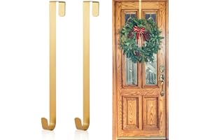 Kederwa 2 Pack Gold Wreath Hangers for Front Door, 15inch Over The Door Wreath Hanger Xmas Wreath Holder Hook Reef Hanger for Christmas Thanskgiving Decorations