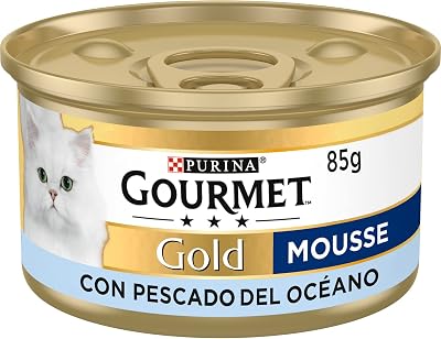 Gold Mousse, Comida Húmeda para Gato Adulto, Mousse de Pescado del Océano, Pack de 24 Latas de 85 g