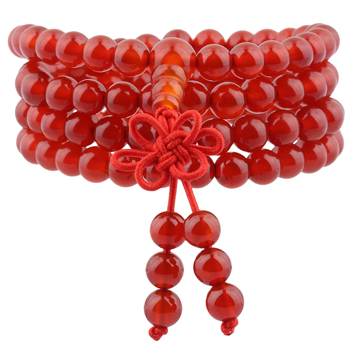 KYEYGWO 108 Prayer Mala Beads Wrap Wrist Bracelet for Women & Men, Tibetan Buddhist Meditation Stone Necklace for Unisex Elastic, Red Agate