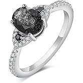 IRROYA Gemstone Engagement Ring for Women Natural Black Rutilated Quartz Platinum Plated 925 Silver Vintage Bridal Wedding Promise Ring for Her Size 4-9