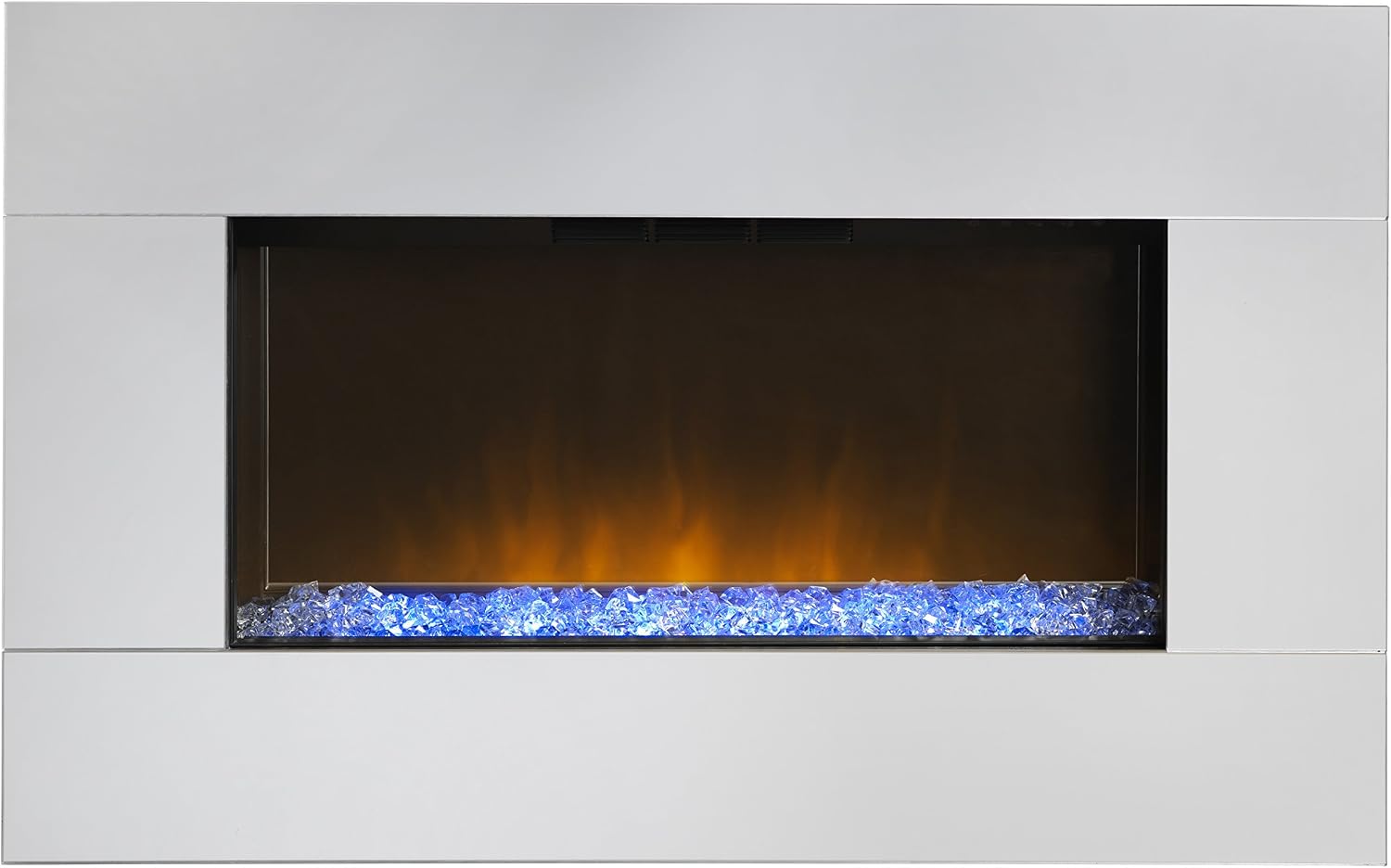Dimplex Diamantique Optiflame Glass Wall Fire, Silver Mirrored Glass Wall Mounting Electric Fire with Crystal Stone Fuel Bed - Image 5
