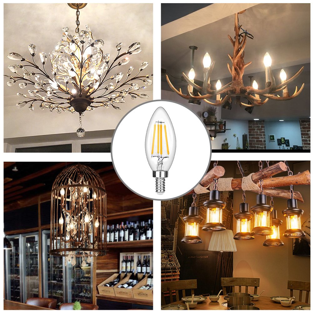 LEDERA Dimmable E12 LED Candelabra Bulb, 4W, 350lm, Candle Light Bulbs, Warm White 2700K, 6-Pack.