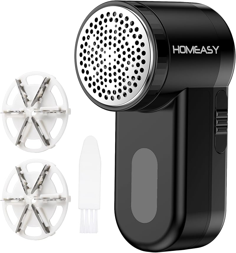 homeasy Fabric Shaver Portable Lint Remover 2 Speeds 6-Leaf Blades Black