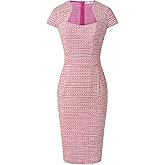 GRACE KARIN Women's Gorgeous Pencil Dress Cap Sleeve Tweed Pencil Dress for Work Pink