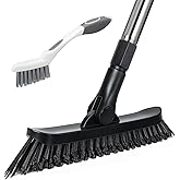 Qaestfy Grout Brush with Long Handle for Cleaning, Stiff Bristles Handheld Tile Scrub Brush, V-Shape Crevice Cleaning Brush f