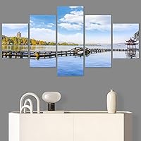 SIGNWIN 5 Panel Canvas Wall Art Modern Art Farmhouse/Country Lake Multicolor Nature Photography Relax/Calm for Home Decorations Ready to Hang - 60