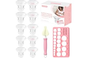 RAMXCION Flange Sizing Kit 10PCS 13/15/17/19/21mm with Nipple Measurement Card & Cleaning Brush, Silicone Flange Inserts for 