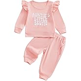 SAYOO Aunties Bestie Baby Clothes Gender Neutral Baby Boy Girl Embroidery Waffle Sweatshirt Pullover Solid Pant Fall Outfit