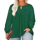 TFSDOD 3X Womens Plus Size Long Sleeve Tops Crew Neck Eyelet Blouse Casual Work Tunic Shirts,Green 3XL