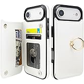 ONETOP for iPhone 17 Air Wallet Case with Card Holder, 360° Rotation Ring Kickstand RFID Blocking PU Leather Double Magnetic Clasp Shockproof Cover for Women and Girls 6.5 Inch (White)