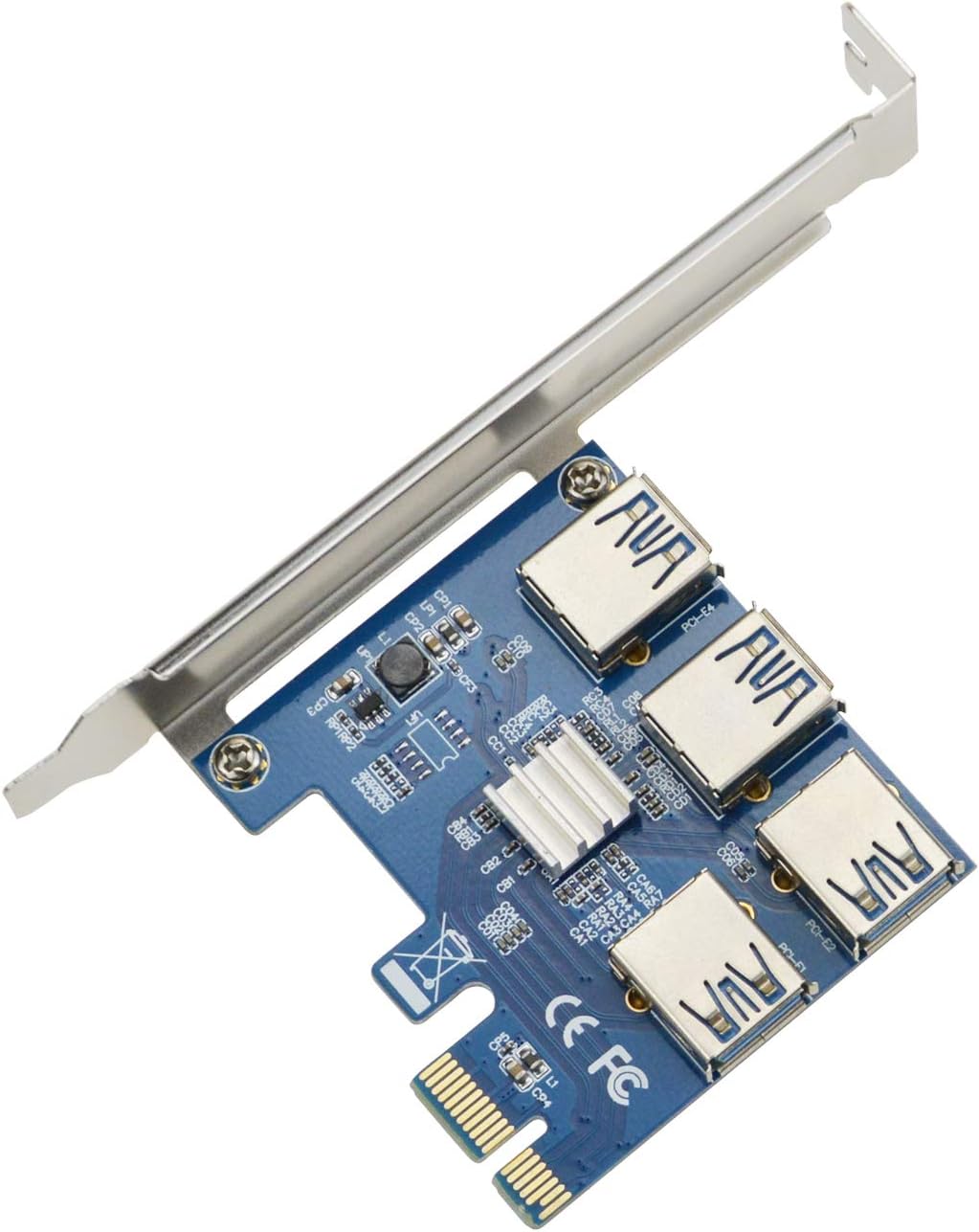 A ADWITS 4-in-1 PCI-E 1X Riser Adapter Card, 1X PCI Express Slot to 4 Port USB3.0 GPU Extender Hub for Ethereum Mining ETH Bitcoin Litecoin and More