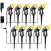 Pogestrand Low Voltage Landscape Lighting,10 Pack Outdoor LED Landscape Spotlights with Transformer 27V Garden Lights Pathway Lights IP65 Waterproof 3000K Warm White