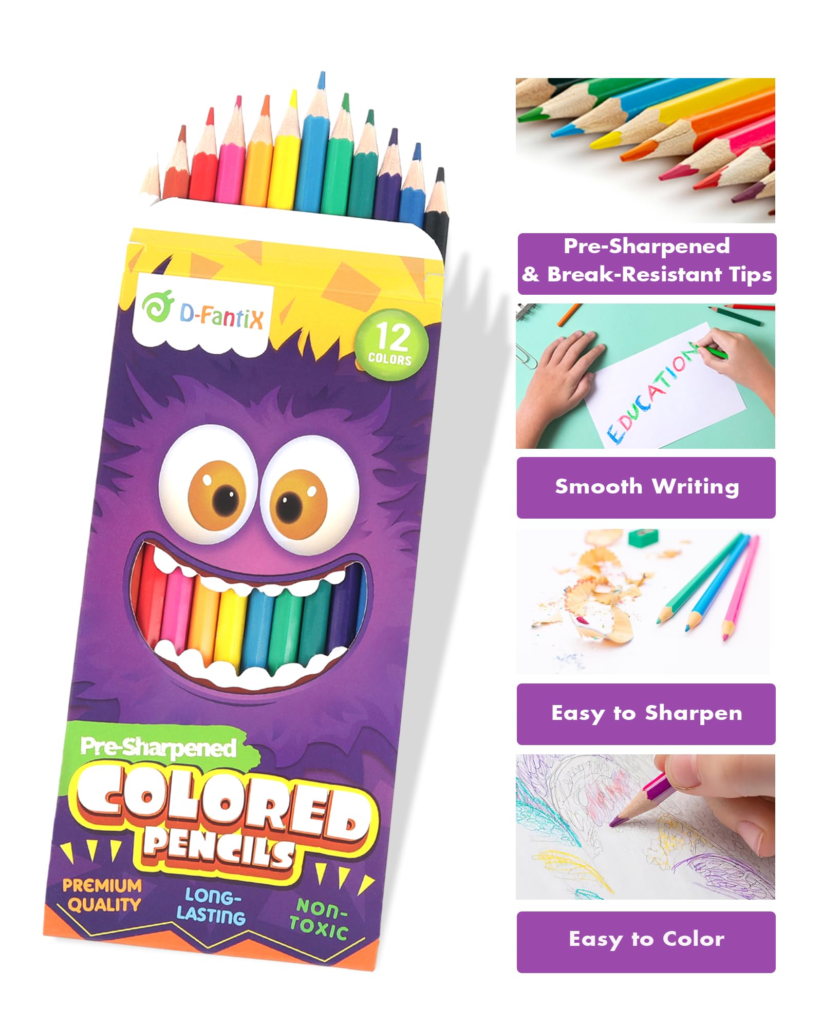 D-FantiX 24 Packs Colored Pencils Bulk, 288 Count Pre-Sharpened Coloring Pencils Set, Back to School Gifts for Students, Elementary Classroom Kindergarten School Supplies for Kids Boys Girls