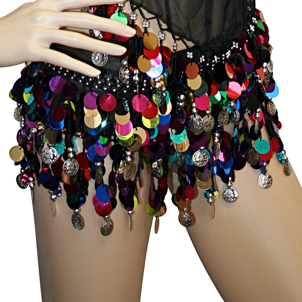 Wholesale Multi Lots of 6 Pc Belly Dance Hip Scarves Silver Coins - Mix Colors
