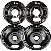 Purelux Electric Stove Drip Pans Replacement for Whirlpool and Kenmore Stove, 4 Pieces Pack with Porcelain Enameled Black Fin