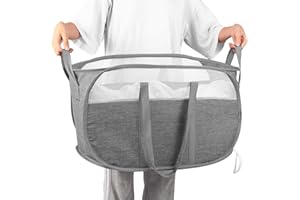 BEMKOO Collapsible Laundry Baskets, Foldable Mesh Clothes Hamper with Reinforced Handles, Durable Pop Up Hampers for Laundry, Tear Proof & Easy to Carry Laundry Hamper for Home, Laundry, Dorm, Travel Grey