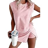 miduo Womens Summer 2 Piece Lounge Sets Mineral Wash Cotton Tank Top Lined Split Skirt Set