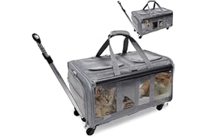 LIONROGE Double-Compartment Pet Rolling Carrier with Wheels,Cat Carrier for 2 Cats,Super Ventilated Design,Ideal for Travelin