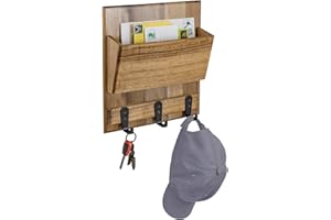 MyGift Rustic Premium Acacia Solid Wood Wall Mounted Mail Holder Rack, Hanging Wooden Home Entryway Organizer with Letter Slo