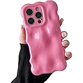 XIZYO for iPhone 16 Pro Max Case 6.9 Inch Cute Wave Pattern Aesthetic 3D Curly Wavy Shape Plating Glitter Bling Women Girls Soft Bumper Silicone Shockproof Cover, Bright Pink