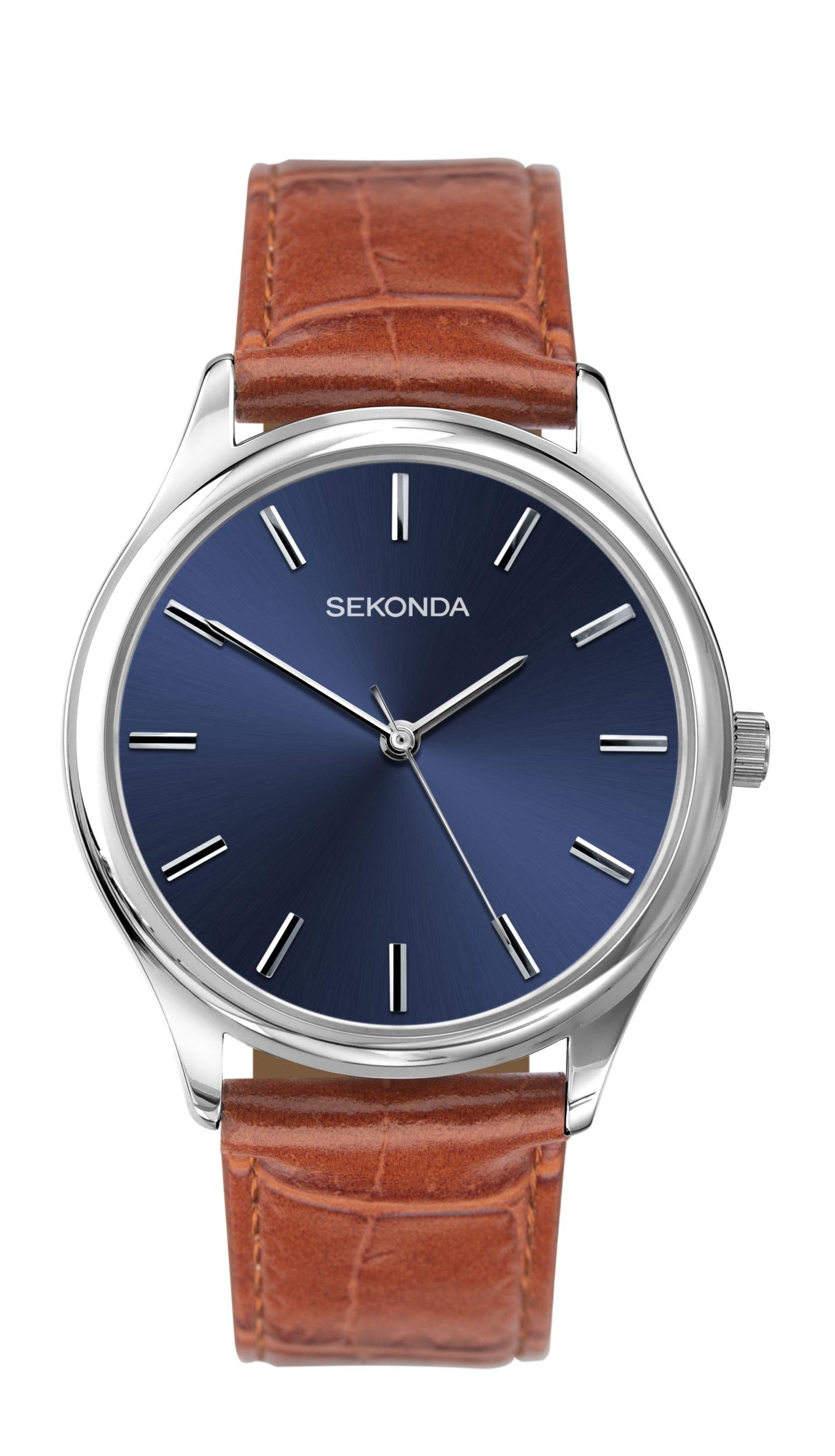 Sekonda Mens Analogue Quartz Watch with Blue Dial and Brown Leather Strap 1534
