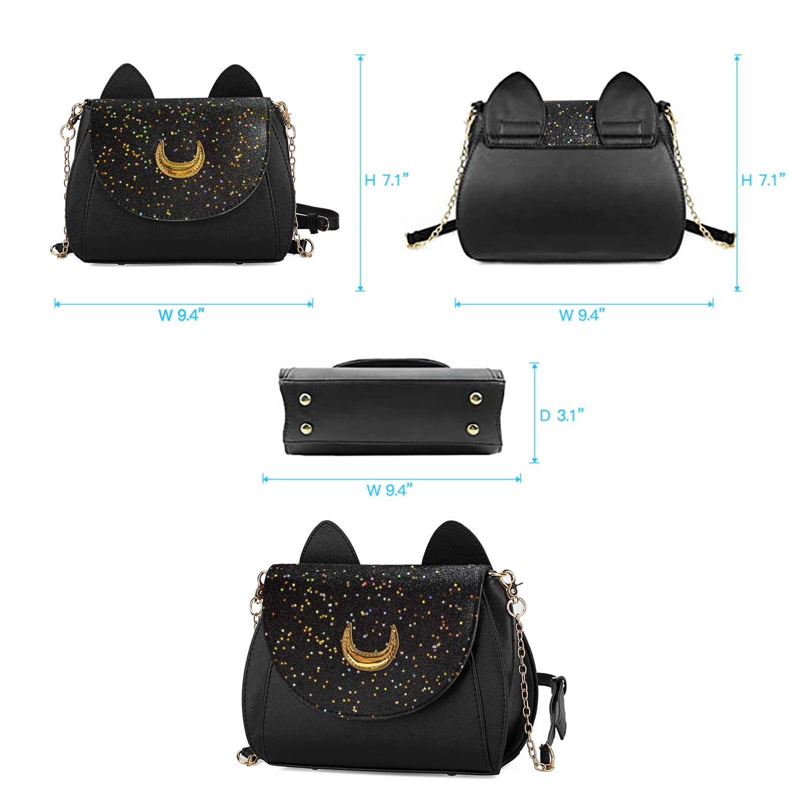 Women Christmas Handbags Girls Sailor Moon Luna Bag Cosplay Crossbody Cat Sequin Shoulder Bags Large