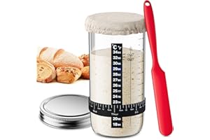 Dufvrpe 35oz Sourdough Starter Kit - Includes Sourdough Starter Jar Glass, Sourdough Jar Scraper, Adjustable Feeding Tracker, Thermometer Sticker and Instruction Manual