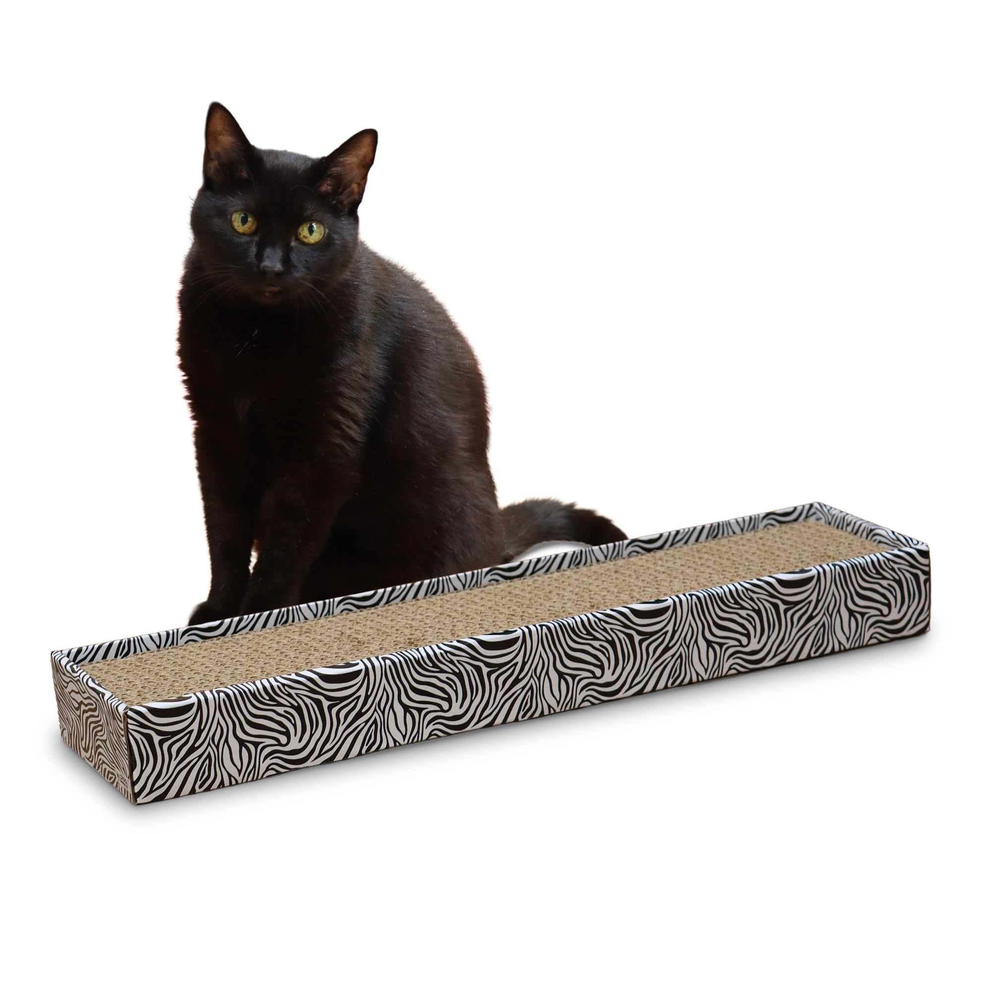 Croci Zebra - Cardboard scratching post for cats, rectangle with 2 reversible layers, non-slip feet, catnip bag included, 48x12,5x5 cm