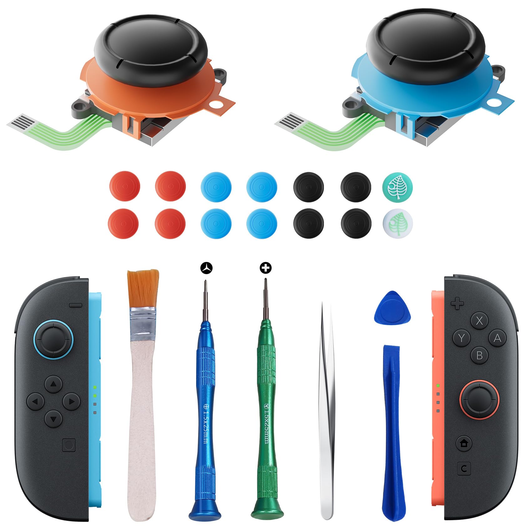 LuxiSync Joycon Joystick Replacement Kit for Nintend0 Switch 2, Anti-Drift Analog Thumbstick, Joycon Repair Kit for Switch2, Include 2 Thumbsticks, Drift Fix Tools Y / +Screwdriver, Tweezers, Pry Tools, 14 Thumb Grips Switch 2 Accessories
