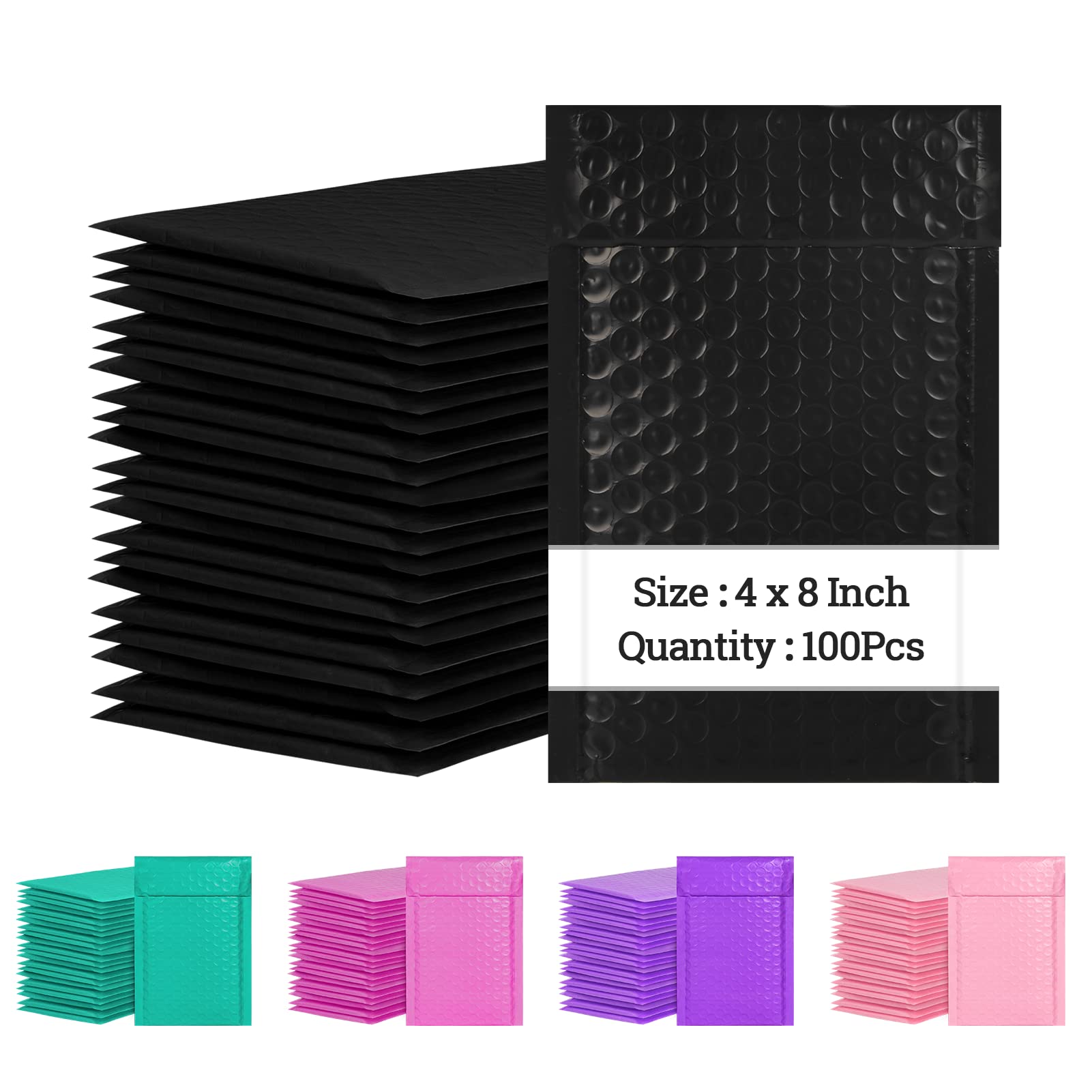 Photo 1 of 4x8 Inch Bubble Mailers 100 Pack Black Self Seal Padded Envelopes Usable Size 4x7" Waterproof Mailing Shipping Bags for Small Business Mailing Jewelry Makeup