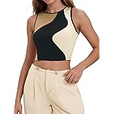 ONFERS Cropped Tank Tops for Women Summer Color Block Ribbed Sleeveless Tops Basic Casual Going Out Tops