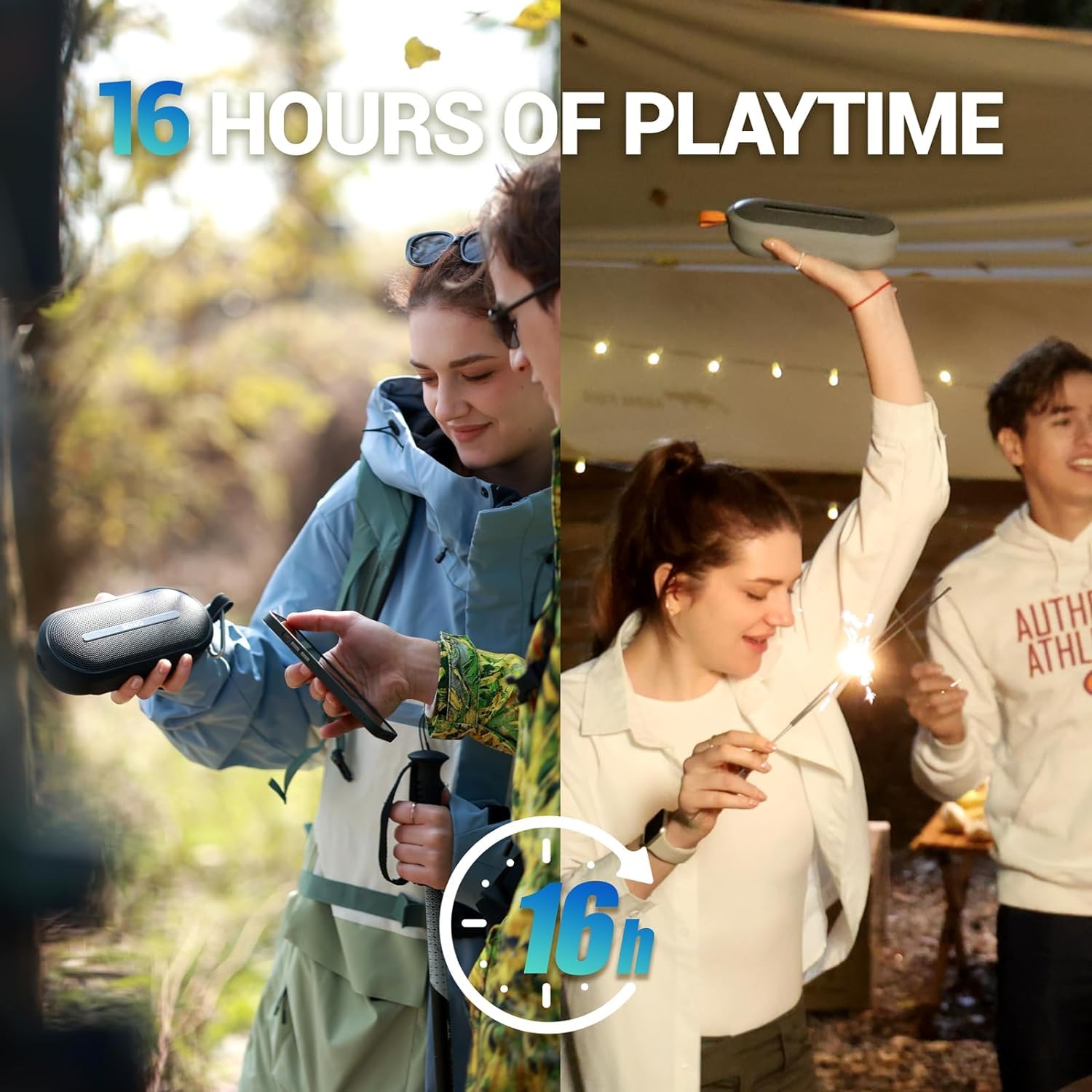 SOWO Portable Wireless Speaker with Bluetooth, Enhanced Immersive Bass, Partyboom Technology, 40W Loud Clear Stereo Sound, IP67 Waterproof, 16H Playtime for Outdoor, Camping and Travel - Deep Black