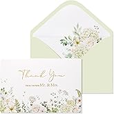 Crisky Green Floral Wedding Thank You Cards with Envelopes & Stickers From Mr & Mrs, 100 Pack Gold Foil Eucalyptus Leaves Thank You Greeting Note Cards Bulk for Bridal Shower