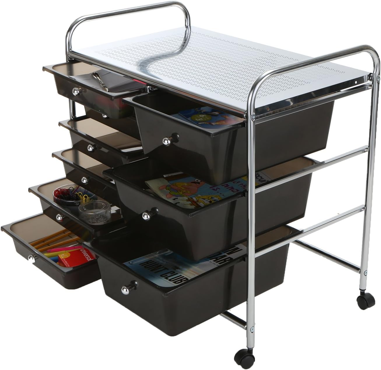 Mind Reader Storage Drawer Rolling Utility Cart, 9 Drawer Organizer, Black: Kitchen & Dining