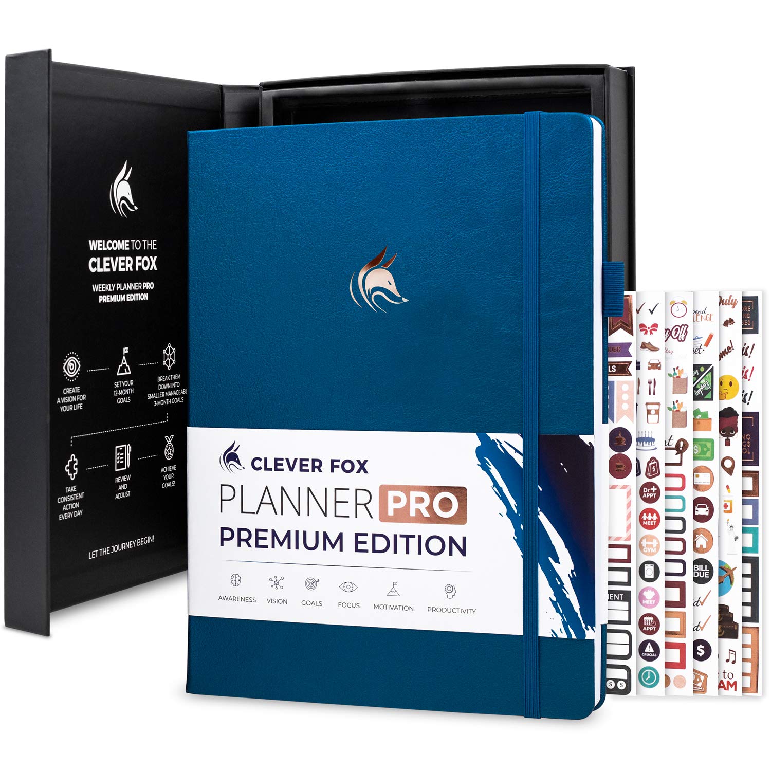 Clever Fox Planner Pro Premium – Luxurious Weekly & Monthly Planner with Budget Organizer for Productivity & Goals, Undated, A4 (Mystic Blue)