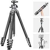 NEEWER LITETRIP LT38 61" Travel Tripod Carbon Fiber for Camera, 360° Pan Tilt Low Profile Ball Head, Flexible Center Axis, Arca QR Plate Compatible with PD, Max Load 22lb