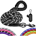 Perperqer Heavy Duty Dog Leash for Large Medium Small Breed Dogs, Reflective Rope Dog leashes with Comfortable Handle,4/5/6 FT Pet Puppy Leash for Night Walking with Poop Bag Holder,Black,1/2 inch