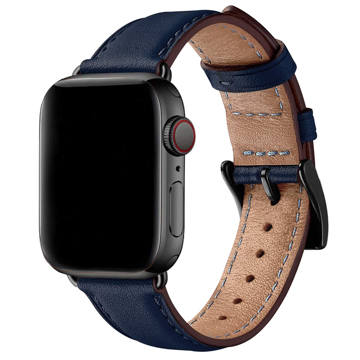 SUNFWR Leather Straps for Apple Watch Straps 40mm 41mm 38mm 42mm(Series 11 10),Men Women Replacement Genuine Leather Strap for iWatch Series Ultra 11 10 9 8 7 6 5 4 3 2 1/SE,Darkblue/Black