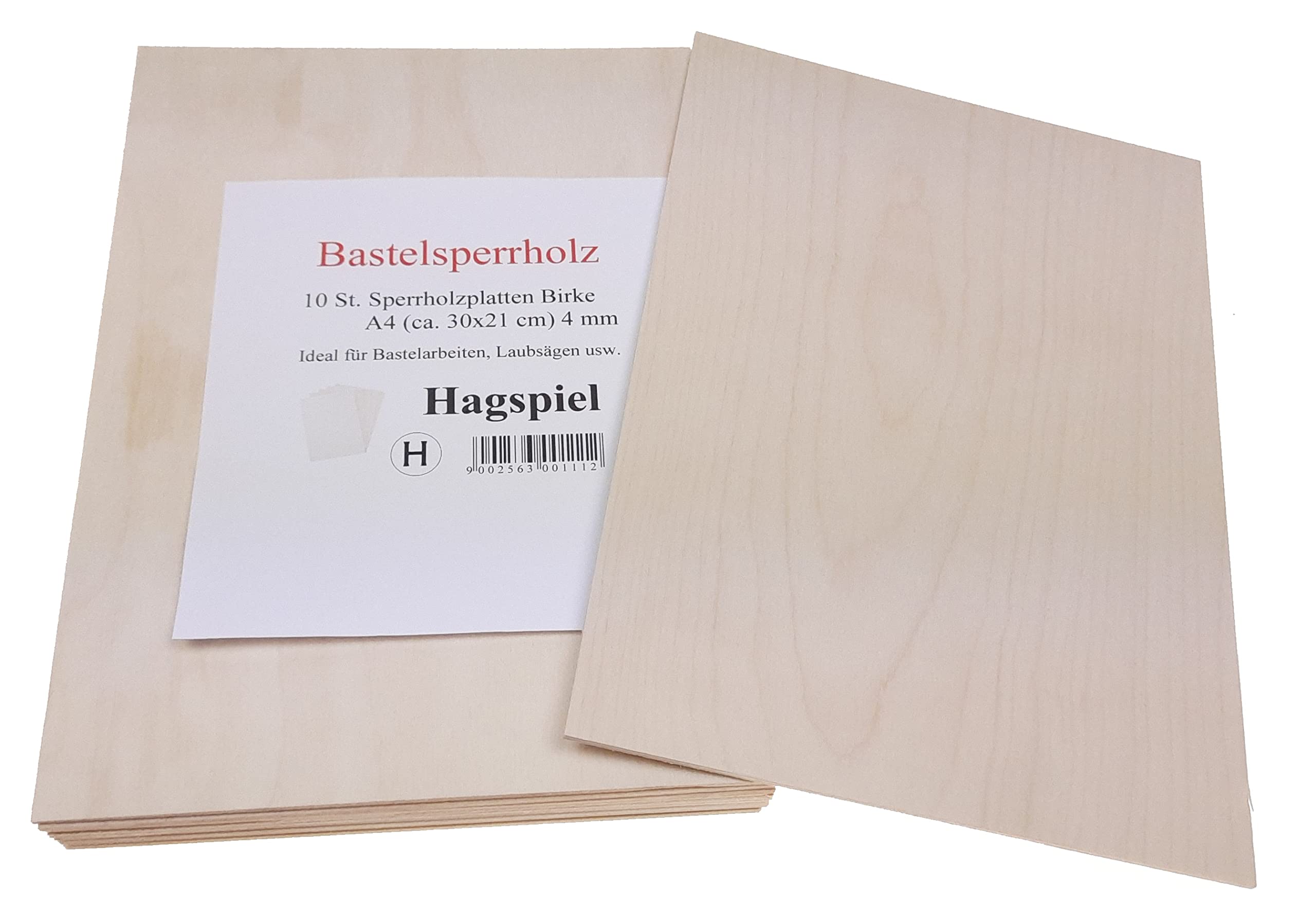 Hagspiel 10 pieces of plywood boards, poplar, 4 mm DIN A4 (30 cm x 21 cm), bleached at Hagspiel shop