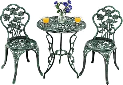 TANGZON 3 Pieces Patio Bistro Set - Cast Aluminum Table & 2 Chairs Green
