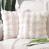 MADIZZ Pack of 2 Thick Plush Wool Throw Pillow Covers 18x18 Inch Cream Soft Neutral Decorative Throw Pillows Accent Boho Cushion Covers for Couch Sofa Bedroom Pillow Shell