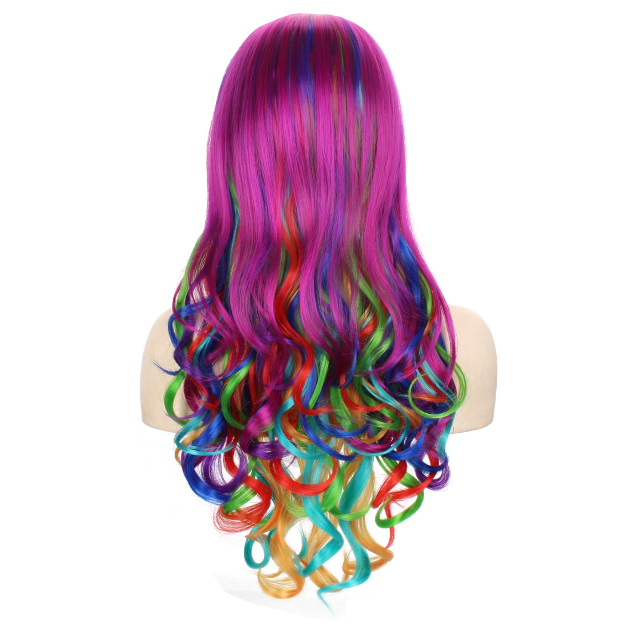 OKVGO Long Curly Rainbow Wig for Women Ladies Cosplay Party Halloween Costume 27.6 inches Multicoloured II