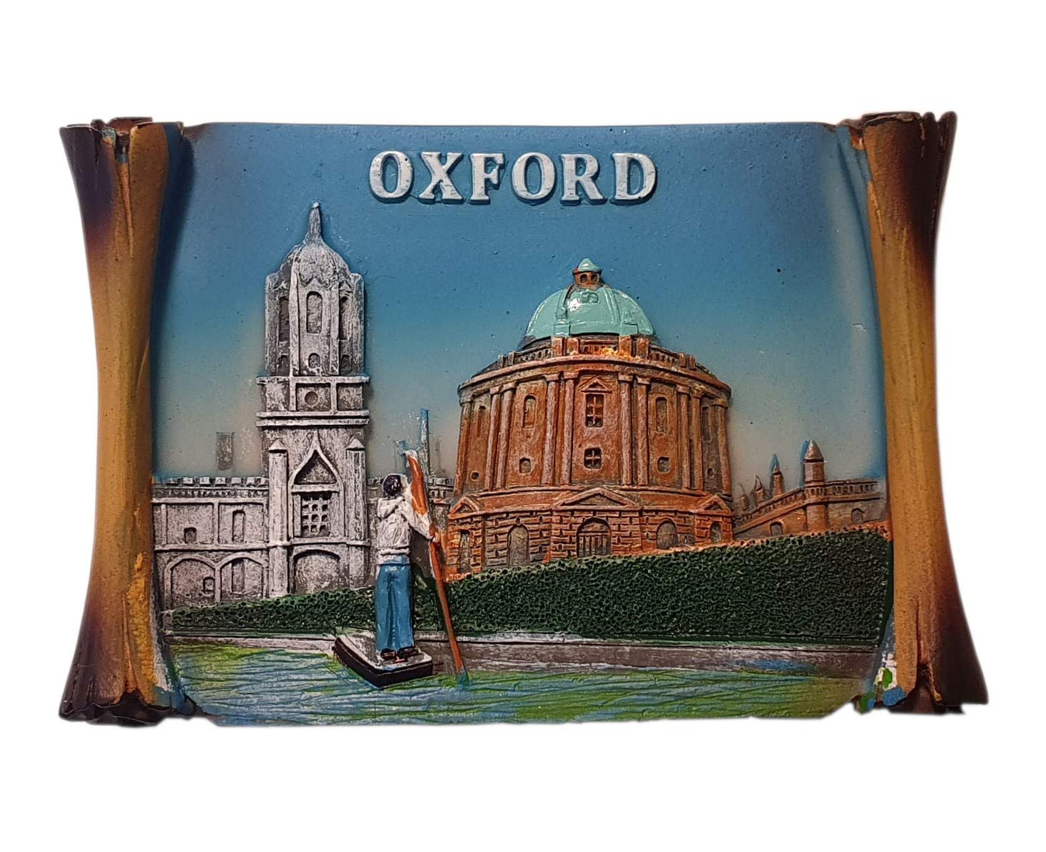 Oxford Scroll Fridge Magnet - British UK University Town Souvenir for Tourists Enjoying the Castle, Prison, Radcliffe Camera, Bridge of Sighs and River Punting