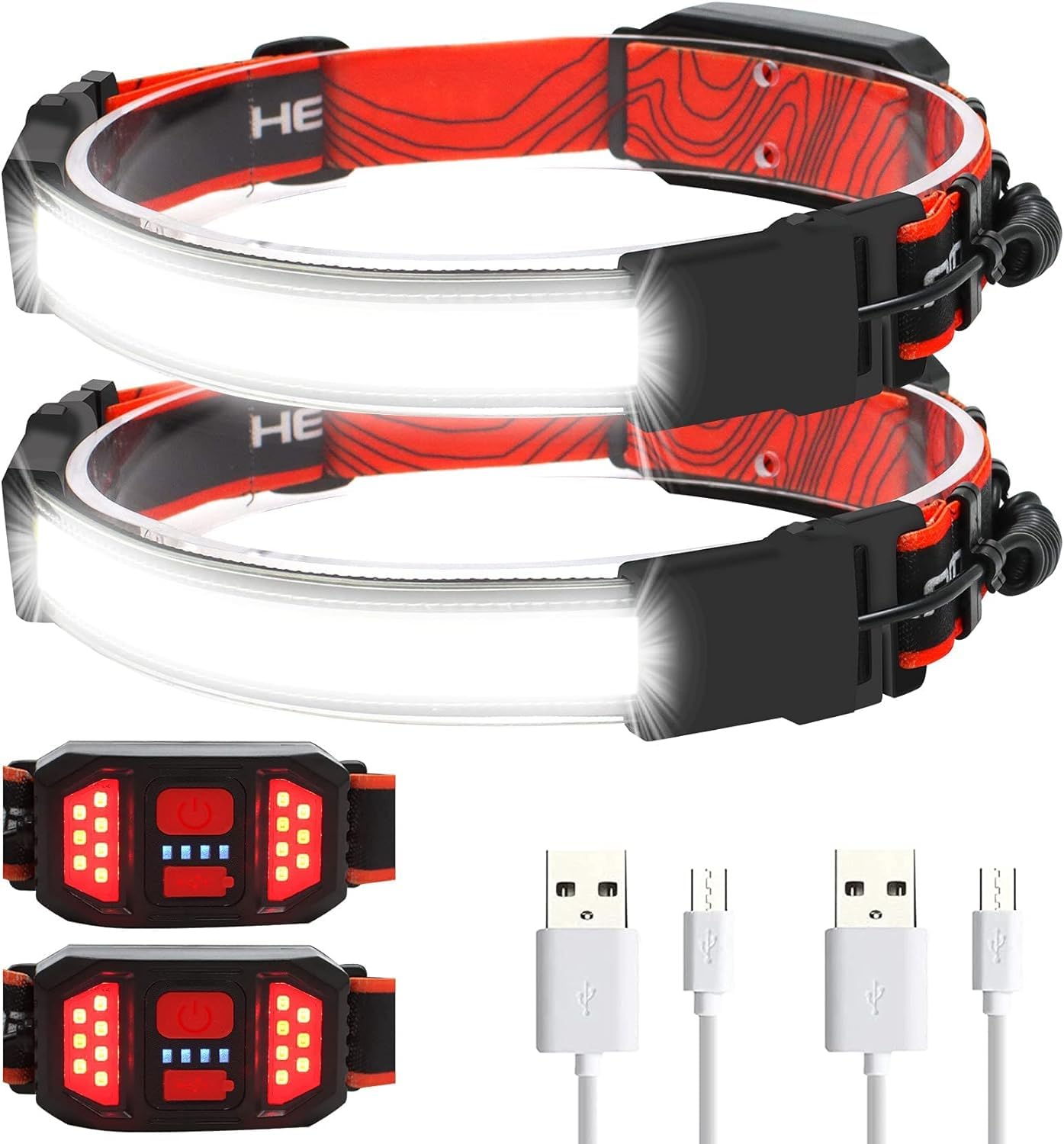 Foleto Rechargeable Headtorch 2 Pack, 230° Illumination Wide Beam Headlamp, 1000 Lumen, 3 Modes, Head Torches Led Super Bright Rechargeable, Lightweight for Hiking,Fishing, Camping [Energy Class A+]